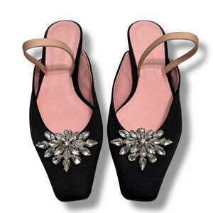 Piferi Satin Mule Flats 39 Black Pink Designer Swap Embellish Romantic Style